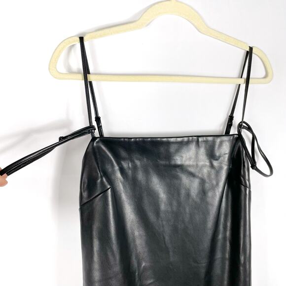 Jonathan Simkhai Jeslyn Dress Black Faux‎ Leather Mini Sz 12 Shoulder Straps - Picture 4 of 9